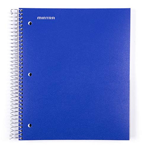 Mintra Office Durable Spiral Notebooks, 5 Subject (Blue, Wide Ruled 1pk)