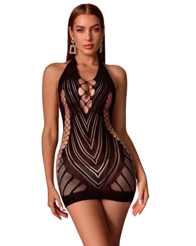 OXDOHUE Lencería Sexy para Mujer, Vestido Largo de Tubo, Bodycon elástico, Cuello Redondo, Fiesta, Club, Vestido Maxi - Negro