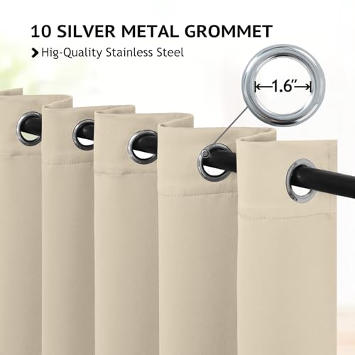 Image of COSVIYA Grommet Room Darkening Beige Curtains 84 inch Long for Bedroom | Light Blocking Insulated Thermal Curtains for Living Room, Blackout Thick Polyester Window Drapes,62x84 inches, 2 Panels