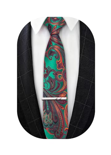 Image of Barry.Wang Paisley Tie for Men Silk Woven Necktie and Tie Clip Set Wedding Party Business Formal