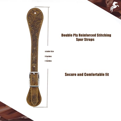 Jeereal Leather Western Spur Straps for Cowboy Horse Riders,Western Men and Women's Boots Equipment,Double Ply Reinforced Stitching,Stainless Steel Bukles(Bourbon Brown | Pattern)