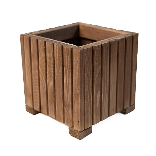 BOGATECO Jardinera de Madera | Maceta 25 x 25 x 25 cm | Para Hierbas, Hogar, Jardín, Balcón, Terraza | Con Inserto de Plástico | Impregnada | Marrón Oscuro