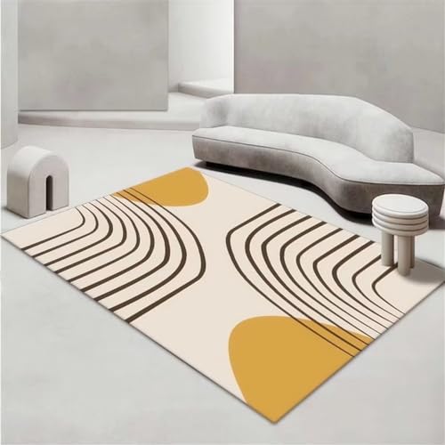 Tapis de sol jaune 180x250cm à fines rayures géométriques pour chambre ado