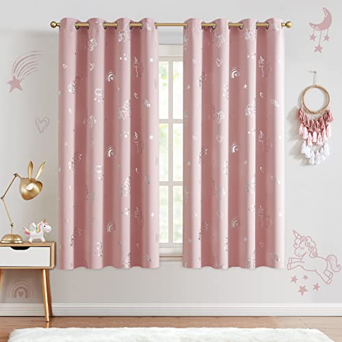 jinchan Nursery Blackout Curtains for Kids Room Rainbow Blue Curtains Cute Girls Bedroom Dorm Playroom Window Treatment Grommet Thermal Insulated Room Darkening 2 Panels 63 Inch Length 52"W