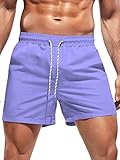 OYOANGLE Men's Solid Quick Dry Swim Trunks Drawstring Waist Beach Pool Board Shorts Violet Purple M