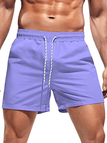 OYOANGLE Men's Solid Quick Dry Swim Trunks Drawstring Waist Beach Pool Board Shorts