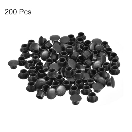 Image of uxcell 200Pcs Screw Hole Plugs, 8mm(5 /16 inch) Dia Plastic Snap in Shelf Button Flush Type Caps for Furniture Cabinet Cupboard, Black