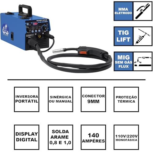 Máquina Inversora de solda Multiprocesso, Mig sem gás, tig e eletrodo Multiarc 148 Plus 110V/220V, S