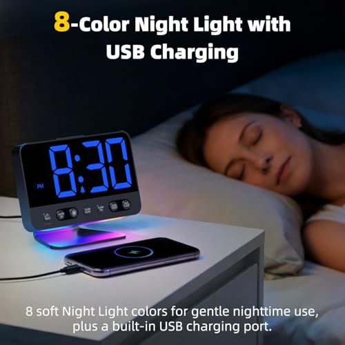 Image of AuroraCalm Alarm Clock for Bedroom Bedside: 2-Inch Large Numbers | Easy to Read for Day or Night Viewing - 5 Brightness 5 Alarm Sounds for Adults Kids Seniors - Blue