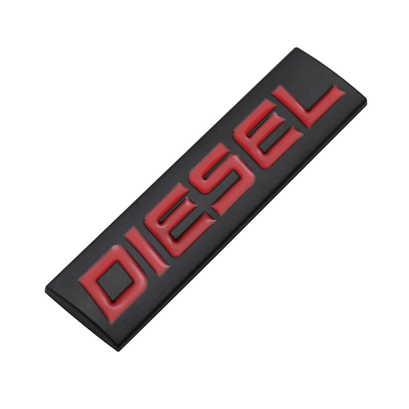 Image of Automaze Diesel Emblem 3D Metal Car Badges Emblems Trunk Rear Fender Emblem compataibe with Tailgate Side Sticker Badge Car Decals (Chrome Color) (BLK-Red)