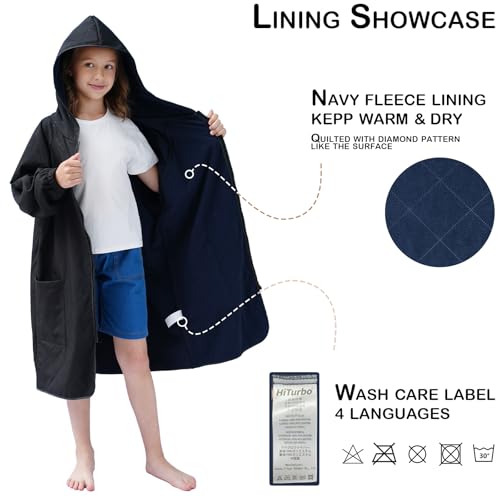 Hiturbo Kids Swim Parka: Diamond Quilted Waterproof Swimming Jacket - Hooded Swimmer Coat with Quick-dry Towel for Boys Girls4