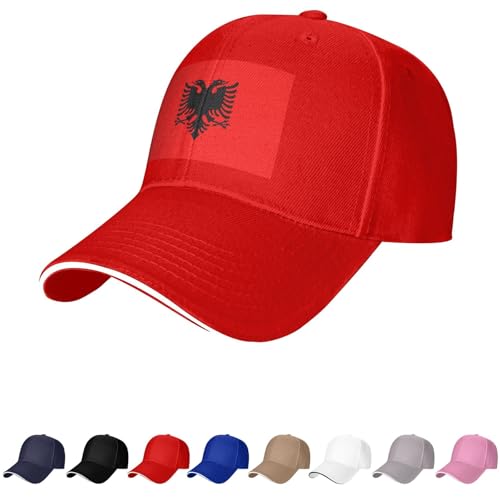 Chapeau drapeau de l'Albanie Casquettes albanaises pour homme femme Drapeau de l'Albanie Casquette de baseball Trucker Dad Hat, Rouge, Taille unique
