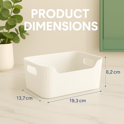 Image of Plastic Storage Box with Lid - Large Stackable Organizer Storage Box for Clothes, Toys, Kitchen - Big Size Plastic Storage Container Basket for Home, Office, Bathroom(Smal,Pack of 8,White)