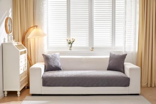Image of HOMETHREADS Innovative Premium Velvet Sofa Cover Mat with PVC Backing for Non-Slip Comfort | (Grey Vrsh, 5 Seater | 70x230cm)