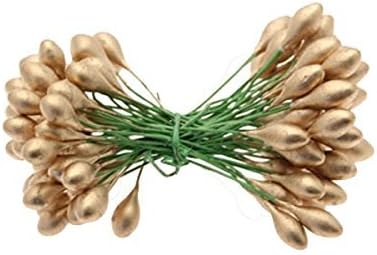 50 Double Ended Berries On Wire (100 Berries) for Xmas Wreaths / Craft Work and Floristry (high gloss plaster berries) (2 Bunches, Gold)