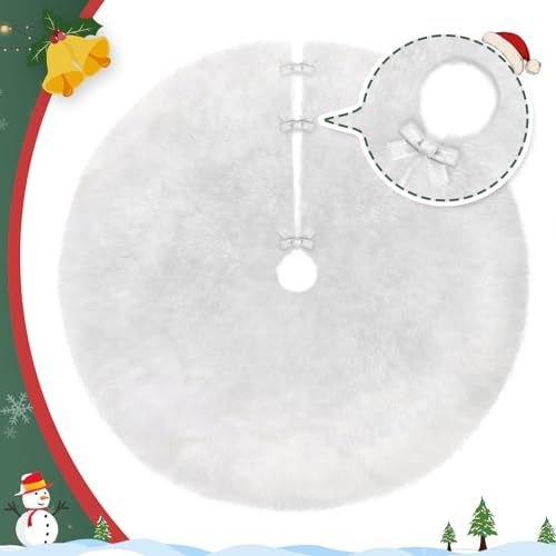TranquilBliss Christmas Tree Skirt, Fur Burlap Christmas Tree Decorations, Farmhouse Christmas Decor Xmas Holiday Home Party Decorations Indoor Outdoor, 36in White by TranquilBliss - Image 2