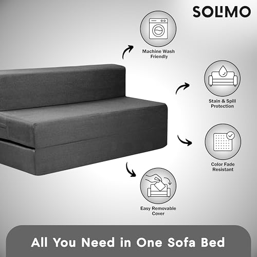 Image of Amazon Brand - Solimo 3 Seater 5 * 6 Jute Fabric Washable Cover Sofa Cum Bed 3 Seater Double Foam Fold Out Sofa Cum Bed (Finish Color - Grey Delivery Condition - Pre-Assembled)