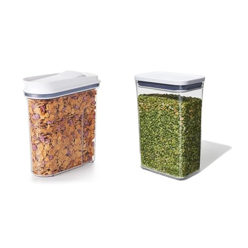 OXO Good Grips POP Medium Cereal Dispenser - 3.2 Litre, Grey,clear & Good Grips POP Container - Rectangle Medium 2.6L, White