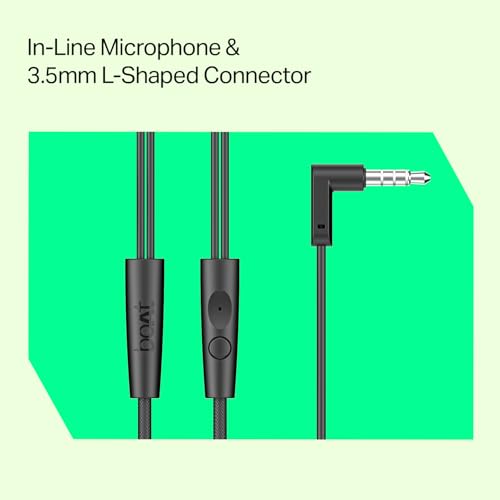 Image of Boat Bassheads 213L, 10mm Drivers, Signature Sound, in-Line Microphone, Integrated Controls, 3.5mm L-Shaped Connector & 120cm Braided Cable Wired Earphones with Mic (Active Black)