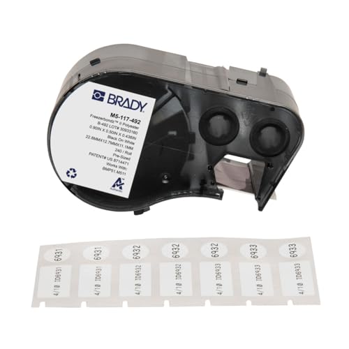 Image of Brady Authentic (M5-117-492) FreezerBondz Ultra-Thin Cryogenic Polyester LBL 0.5 x 0.9 x 0.44Dia Black on White, 240 Labels. for use with the BMP51 and M511 Label Printers