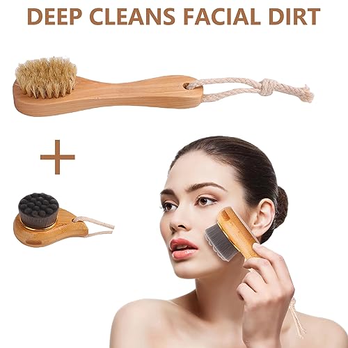 JNUYISW Back Scrubber 2 in 1 Shower Bath Brush with Pumice Stone for Feet Exfoliating Face Brush Wet or Dry Massage Body Brush Long Handle - Image 4