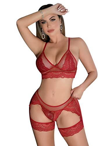 Lingerie Sexy Conjunto Arrastão e Renda Detalhada Sensual + Persex (Branco, M (42))