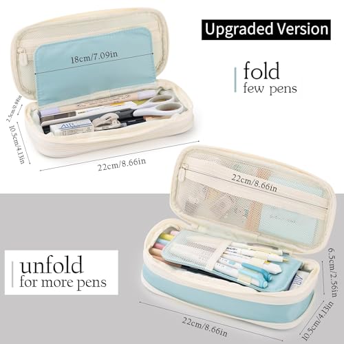 Image of LABUK Large Capacity Pencil Case Pouch, Cute Aesthetic Big Capacity Zipper Cases Pen Portable Office Stationery Makeup Bag, Desk Organizer for College Adults Women Men (SkyBlue)