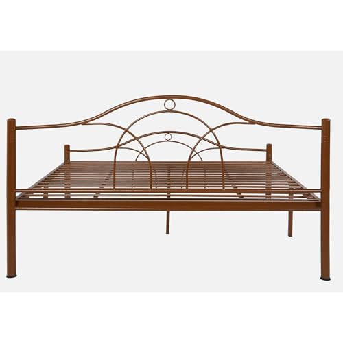 Image of Alto Metal King Size Bed Without Storage | Wrought Iron Double Bed with Headboard & Footboard | Sturdy Powder Coated Platform Bed King Size Cot for BedroomLivingRoom Brown (75x72)