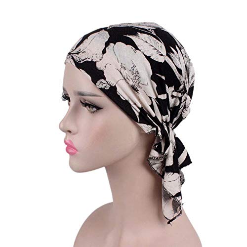 Image of beauty YFJH Women Stretch Cotton Print Sleep Turban Hat Headwear Scarf Chemo Beanie Cap for Cancer Hair Loss