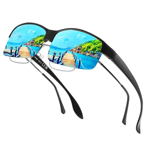 Image of Trysee Polarized Fit Over Glasses Sunglasses for Men Women with Semi Rimless Frame & UV Protection Lenses TS1218M