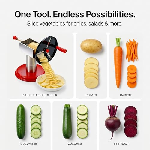 Image of Manual Potato Chips Slicer Machine with Stainless Steel Blade, Hand Crank Vegetable Cutter for Chips, Wafers, Fruits Slicing Tool, Kitchen Cutter (Multicolor, Pack of 1)