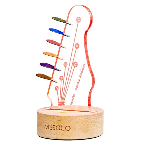 MESOCO Light Up Guitar Pick Holder, Unique Electric Guitar Headstock with 7 Color-Changing LEDs, USB Powered Organizer (Holds 6 Picks) - Ideal Gift for Guitarists
