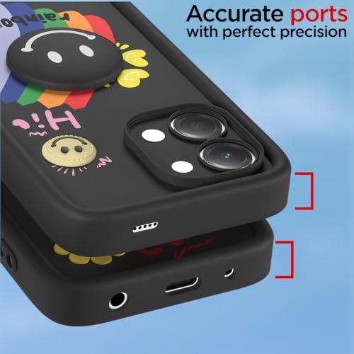 Image of Pikkme Back Cover for Vivo Y11 5G / Vivo T5 Lite 5G | Soft Silicone| Cute Rainbow Smile & 3D Cartoon Flower Design | Shockproof Raised Camera Protection Bumper Case (Black)