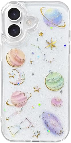 Coque iPhone 16 Plus paillettes planète en TPU souple antichoc