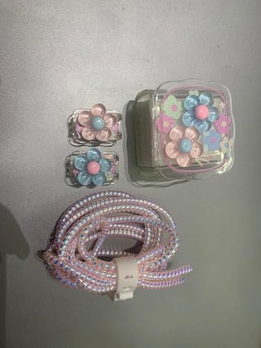 Image of Dezet for iPhone Charger 18-20W Cute Cartoon Charging Cable Protector Set for iPhone Fast Charging USB Cable with Protective Silicone Cover & Organizer Clip Stylish Design (3D-MULTI-FLOWER)
