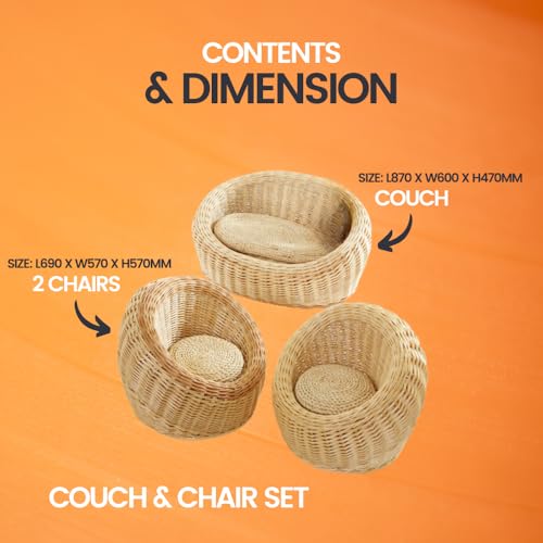 Playlearn Wicker Couch & Chair Set Outdoor Seating For Children Wicker Garden Furniture -Three Piece Wicker Chairs for Garden-Conservatory Furniture Chairs Perfect for Reading&Relaxing - Image 3
