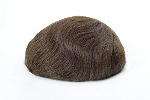 Foto von Lordhair Echthaar Toupet für Männer, 0,08 mm Dünnes Haut Haarteil Basisgröße 8 x 10 Zoll Leichtes Mittlerer Dichte Haarersatzsystem-130% Mittlere Dichte