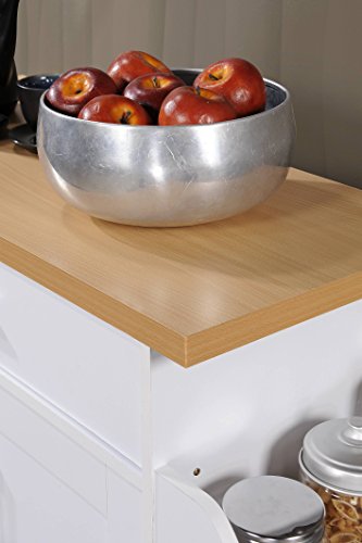 Hodedah Kitchen Island With Spice Rack, Towel Rack & Drawer, White With Beech Top #TOP3