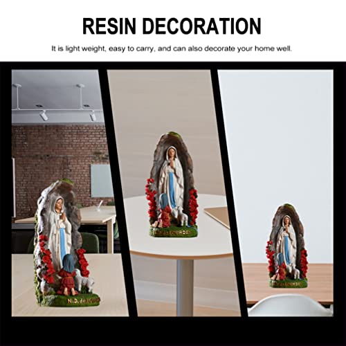 Housoutil Home Decor Home Accessories Grotto Statue Figurine Lady of Lourdes Statue with and Lamb Figurine Tabletop Decor Catholic Religious Home Decor Home Accessories - Image 4