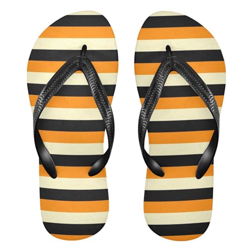 Sinestour Stripe Orange Beige Flip Flops for Beach Thong Sandals Anti-slip Lightweight Beach Slippers for House Indoor Outdoor