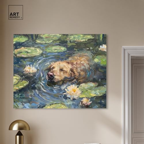 Monet Water Lilies Dog Rustic Chic Farmhouse Canvas Wall Art by Art Remedy, Gallery Wrapped, 45"x36" by Art Remedy - Image 3