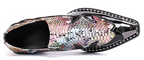 Santimon Men's High Cuban Heel Dress Loafers Metal Cap Fashion Leather Snake Print Ballroom Formal Party Dancing Nightclub Shoes for Men4