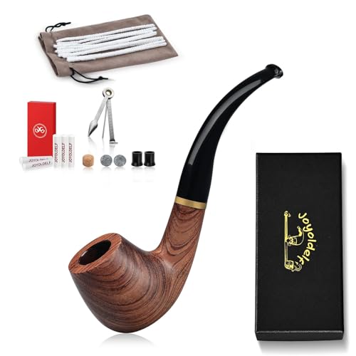 Joyoldelf Smoking Pipe, Wooden Tobacco Pipe with Gift Box, Rosewood Tobacco Pipes for Smoking with Pipe Stand, 9mm Pipe Filter, 3-in-1 Pipe Scraper and Smoking Accessories