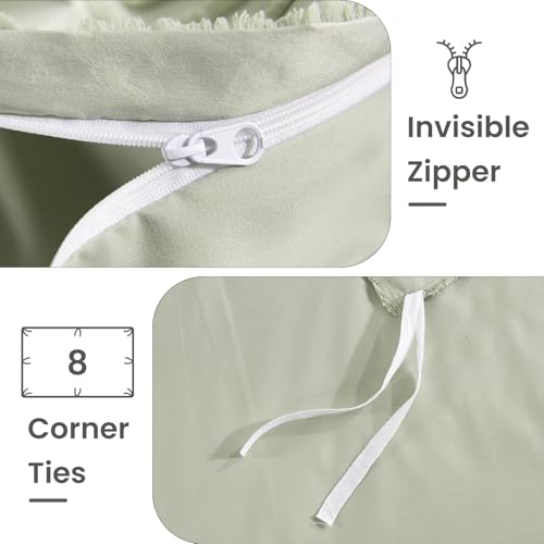 Image of NEXHOME PRO Duvet Cover Queen,3 Pieces Boho Tufted Duvet Cover Set, Soft and Lightweight 100% Washed Microfiber Comforter Cover Set for All Season(Sage Green,90 x 90)-No Comforter