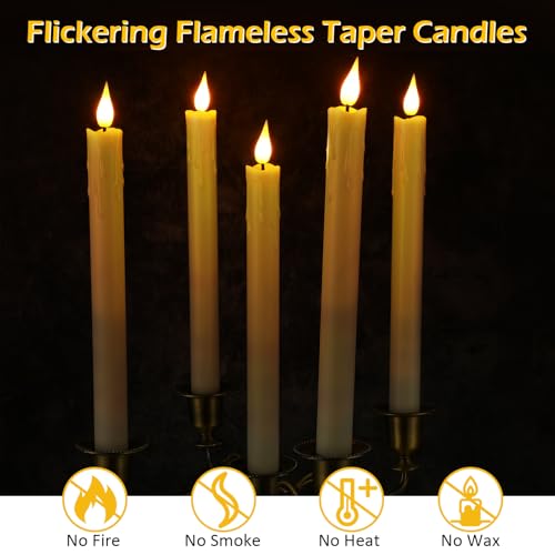 Image of Baquler 48 Pcs 10 inch Ivory Flameless Taper Candle LED Sticks Battery Operated | Candle Sticks Bulk, No Battery, Flickering LED Candlestick, Window Wedding Halloween Christmas Decor, Plastic