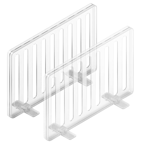 Organizador de armario, divisor de estantes, separador de estantes vertical, separador de estantes, separador de armario, 2 piezas, adhesivo de doble cara, separador de estantes vertical ajustable
