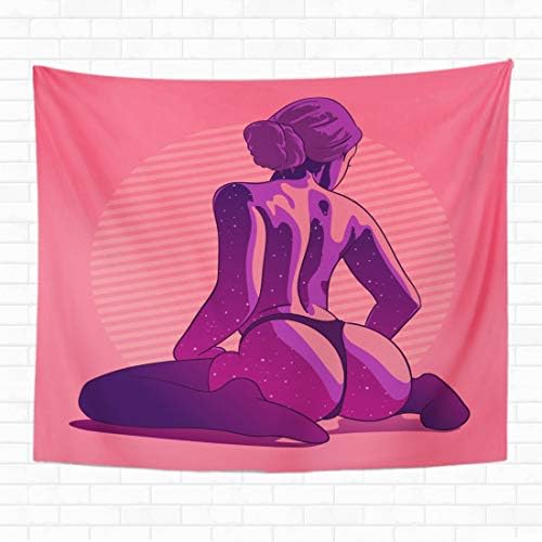 Ansouyi Tapestries Wall Blanket 80x60 Inch Sexy Girl in A Thong and Stocking in The Background of A Purple Starry Sky Bedding Tapestry Wall Hanging Home Decoration for Bedroom Dorm Décor