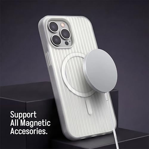 Image of amazon basics Streak Magnetic Protective Cover Compatible with iPhone 15 Pro Max | MagSafe | Camera Protection|Anti Shock,Scratch Resistant|Wireless Charging - White