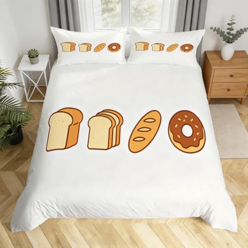 Funda Nordico Cama 105 Juvenil Pan de Dibujos Animados Funda de Edredón Comida de Dibujos Animados Funda Nordica Microfibra Una Agradable Fundas Nórdicas 200x200 con 2 Fundas de Almohada H.1364