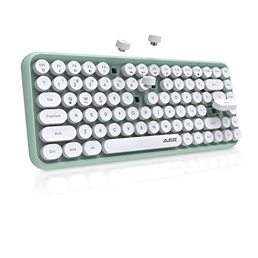 FELiCON trådlöst Bluetooth-tangentbord, 84 tangenter Lätt tangentbord, Retrostil, Matt konsistens, Skrivmaskinsdesign, Kompatibel med Android, iOS, Windows, PC, bärbar dator, smartphone, iPad (grön)